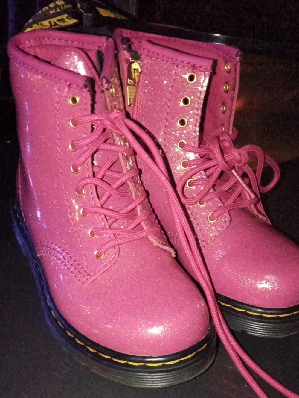 Dr. Martens Pink Glitter Lace-Up Kids Boots